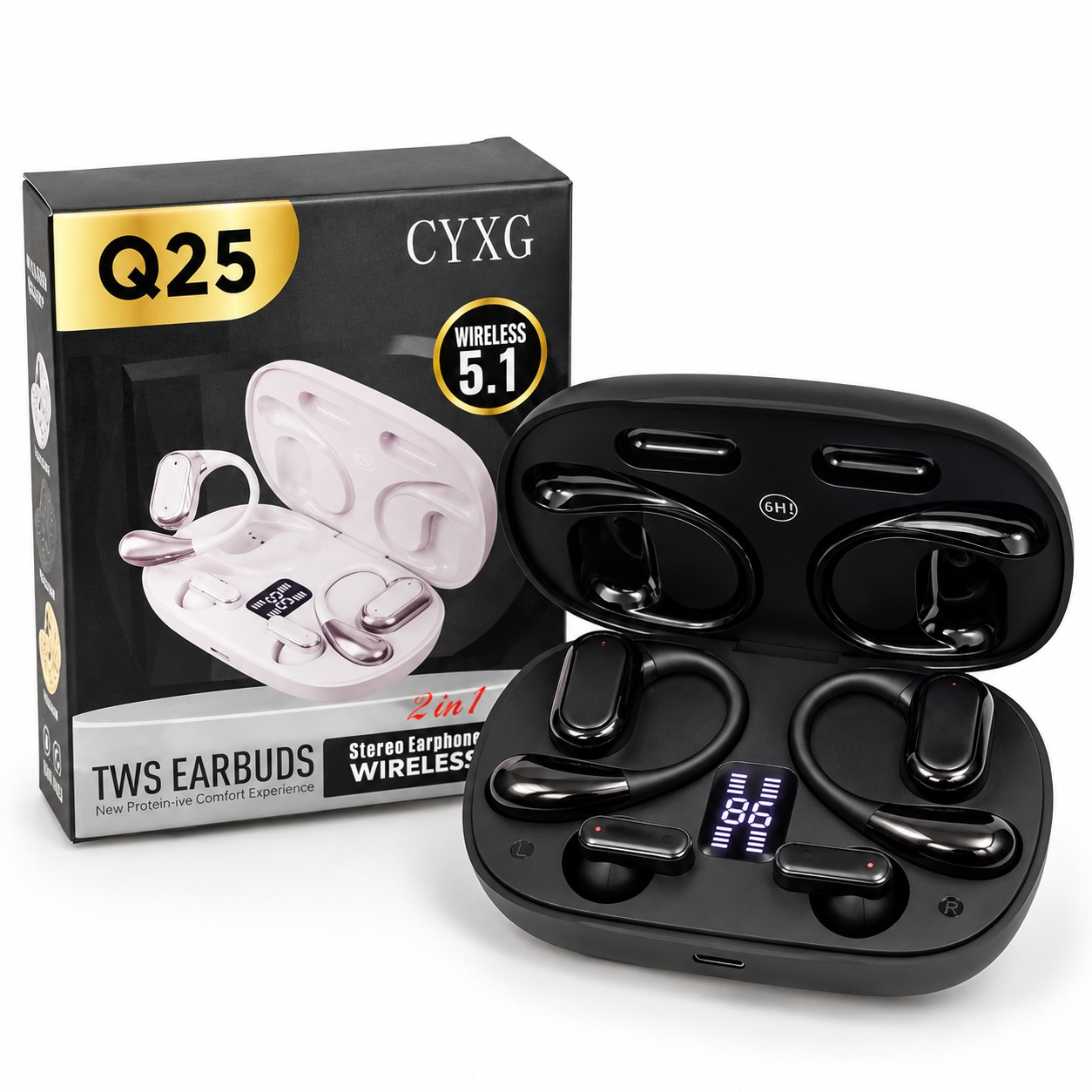 Q25 2-in-1 Couple Soft Ear Hooks TWS Wireless Earbuds